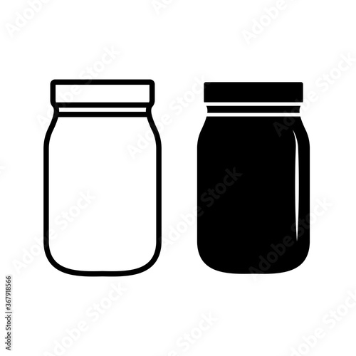 Mason jar glass container line art vector icon. medicine bottle and pill icon. mason jar pot.