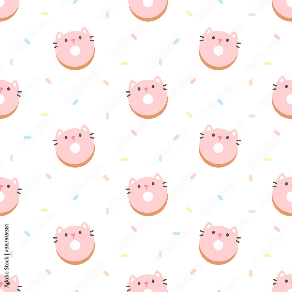 Cute cat ring donut seamless pattern background