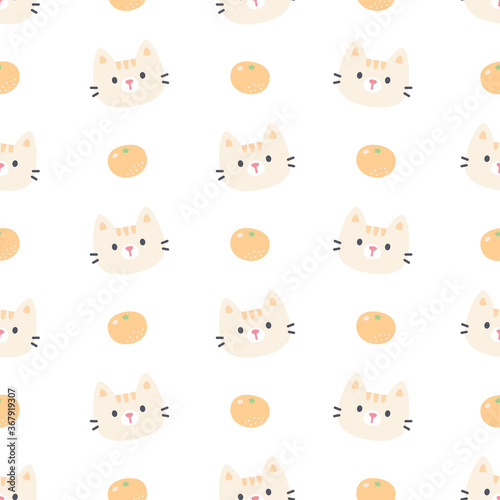 Cute cat and orange seamless pattern background