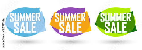 Set Summer Sale bubble banners design template, discount tags, app icons, season offer, vector illustration