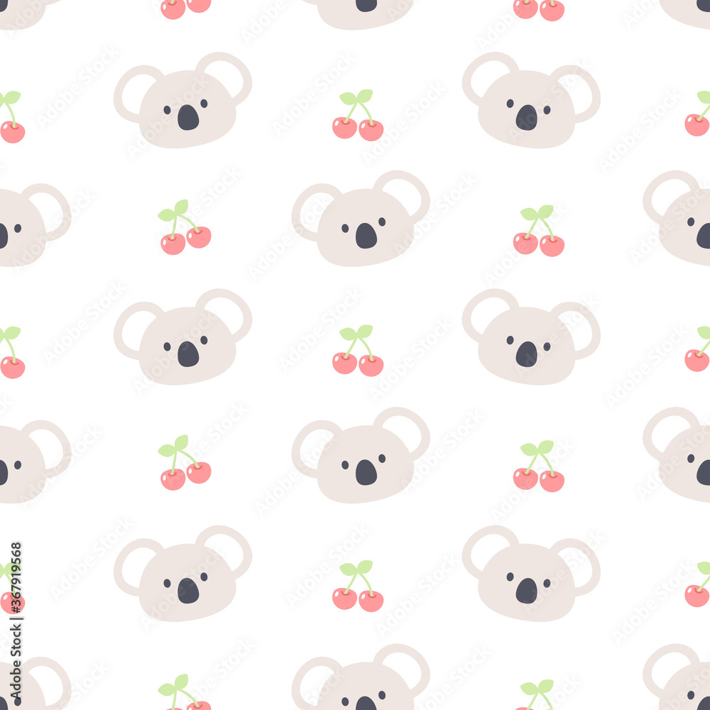 Cute koala bear and cherry seamless pattern background