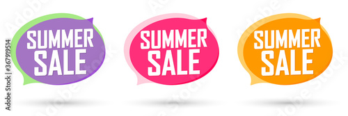 Set Summer Sale bubble banners design template, discount tags, app icons, season offer, vector illustration