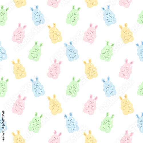Cute gummy rabbit jelly candy seamless pattern background