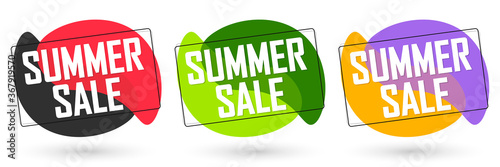 Set Summer Sale bubble banners design template, discount tags, app icons, season offer, vector illustration