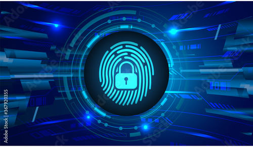 Fingerprint network cyber security background. Closed Padlock