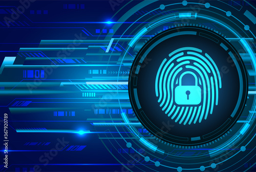 Fingerprint network cyber security background. Closed Padlock