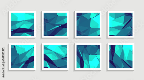 Modern mosaic low poly artwork poster set with simple shape and figure. Abstract minimalist pattern design style for web, banner, business presentation, branding package, fabric print, wallpaper.