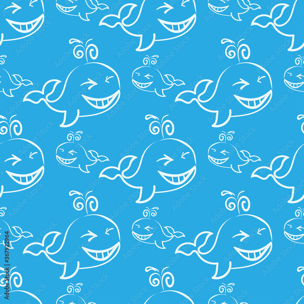 Blue seamless pattern with cute fish whales, vector Blue seamless pattern with cute fish whales, vector