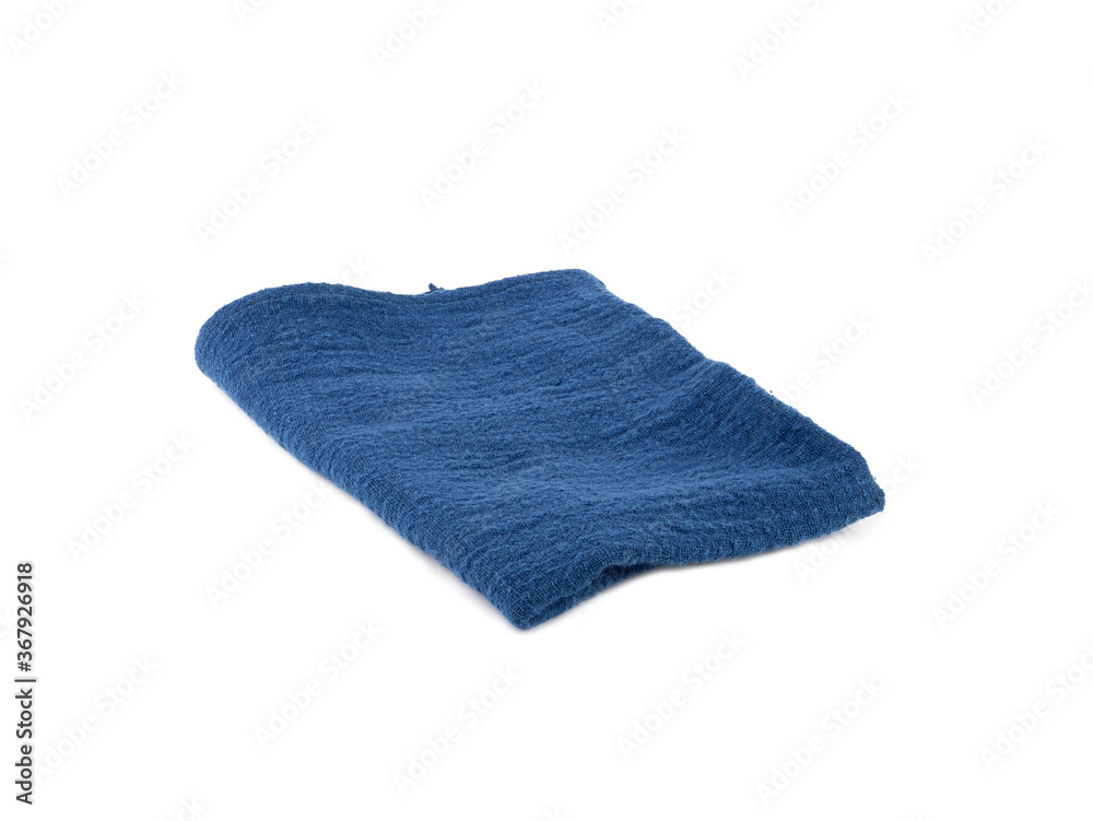 Blue fabric or napkin isolated on white background. Concept kitchen utensils and tableware.. Blue fabric or napkin isolated on white background. Concept kitchen utensils and tableware..
