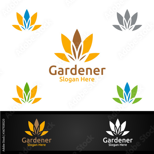 Gardener Logo with Green Garden Environment or Botanical Agriculture Design