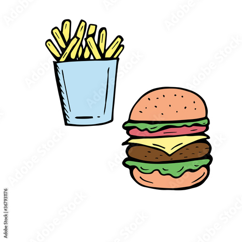 fast food hamburger and french fries