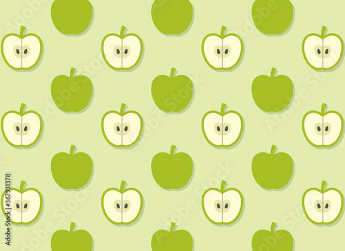 Green apple seamless retro pop style pattern with yellow green vector background
