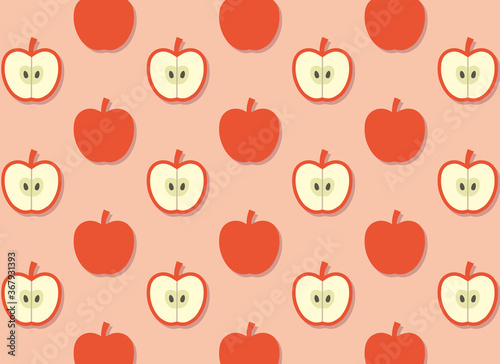 Red apple retro pop style seamless pattern with pink vector background