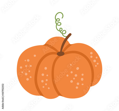 Vector cute pumpkin. Autumn vegetable. Flat style orange squash. Funny veggie illustration isolated on white background. Traditional thanksgiving food.