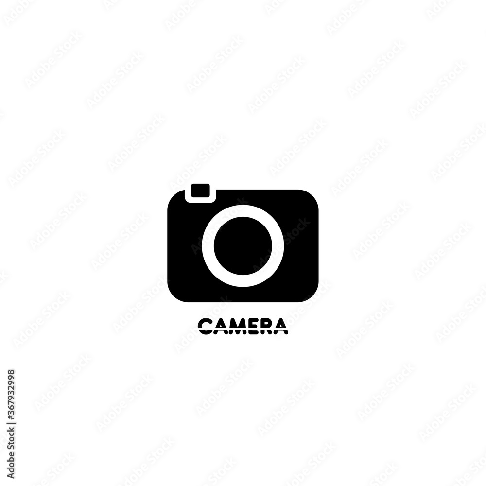 Vector black and white logo with a camera. Logo for a photo studio. Design element for studio, photographers, cameramen. Vector black and white logo with a camera. Logo for a photo studio. Design element for studio, photographers, cameramen.