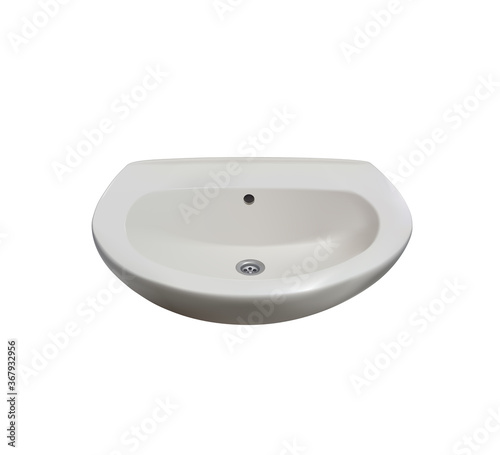 Ceramic gloss sink. Realistic vector bathroom furniture. Interior design element. White basin no tap. Plumbing graphic illustration.