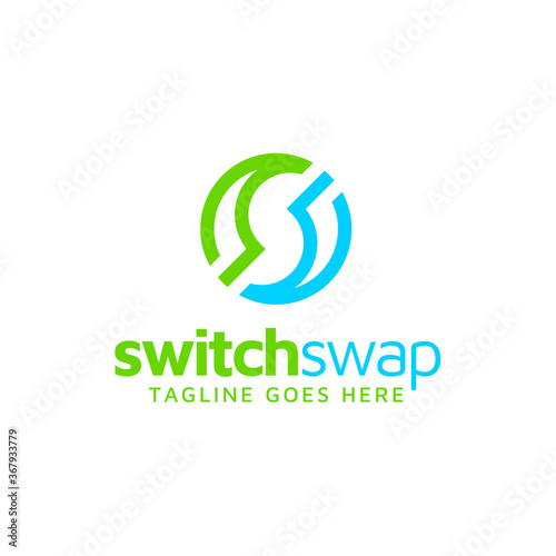 Initial Letter S for Swap Spin Switch rotate logo design with motion balance yin yang style rotation