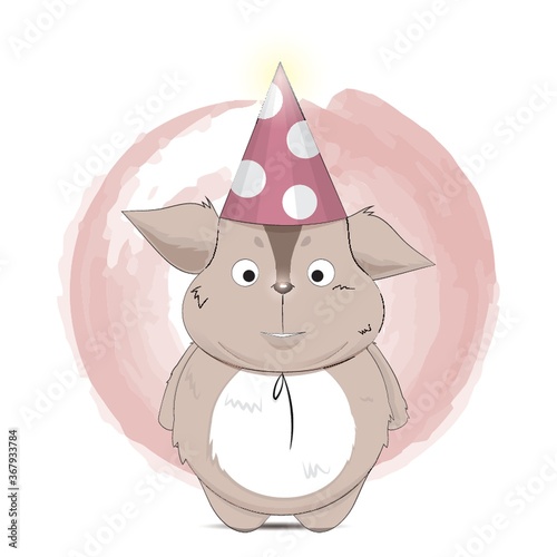 creature cartoon with party hat