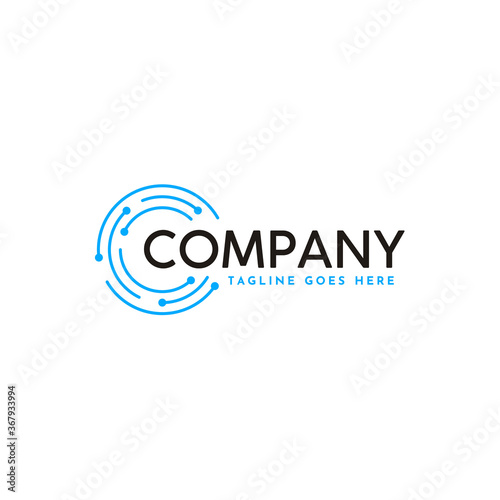 Modern Lettering with circular digital wire link for futuristic network connection logo design