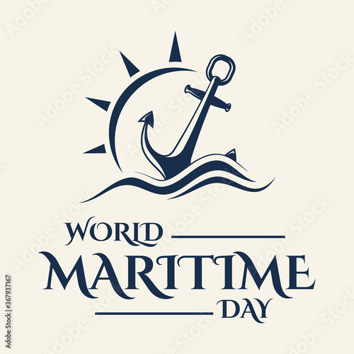 World Maritime Day with anchor in flat style