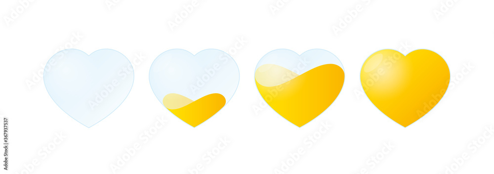 Vector liquid hearts set. Golden liquid. Isolated on white background. Vector liquid hearts set. Golden liquid. Isolated on white background.