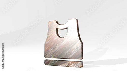 TANK TOP FEMALE made by 3D illustration of a shiny metallic sculpture casting shadow on light background. fuel and army