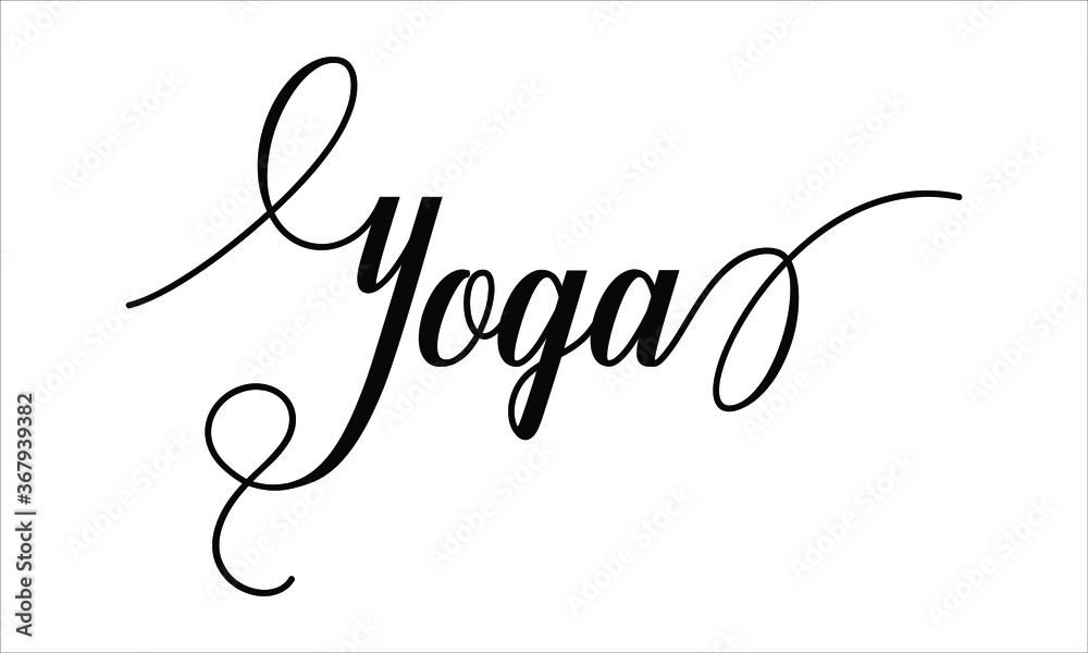 Fotografie Yoga Script Calligraphy Cursive Typography Black text lettering and phrase isola