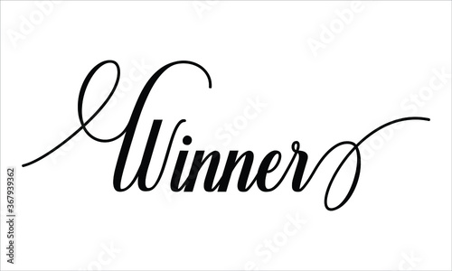 Winner Script Calligraphy Cursive Typography Black text lettering and phrase isolated on the White background 