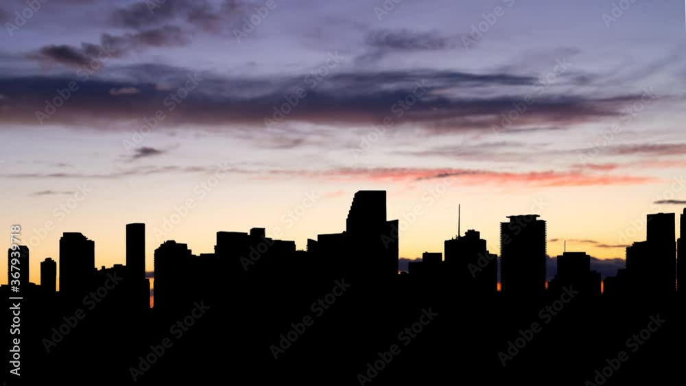 Miami Skyline, Time Lapse at Twilight, Florida, USA Miami Skyline, Time Lapse at Twilight, Florida, USA