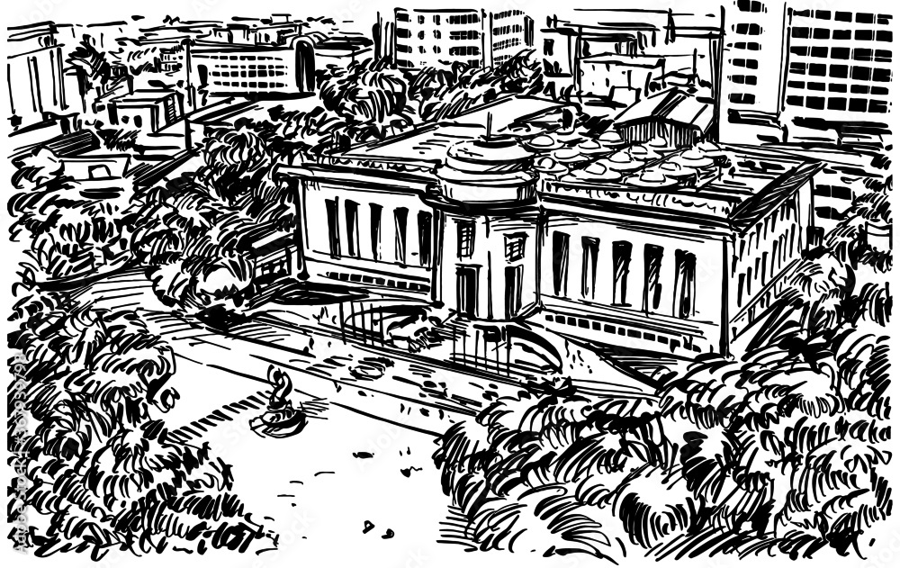 Drawing of the Hanoi opera house in Vietnam 