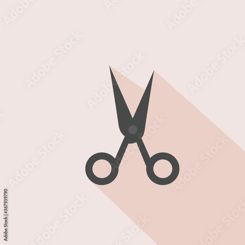 Sciccors Design Elements Flat Linear Colored on Pink Background with Long Shadow Vector Illustration 
