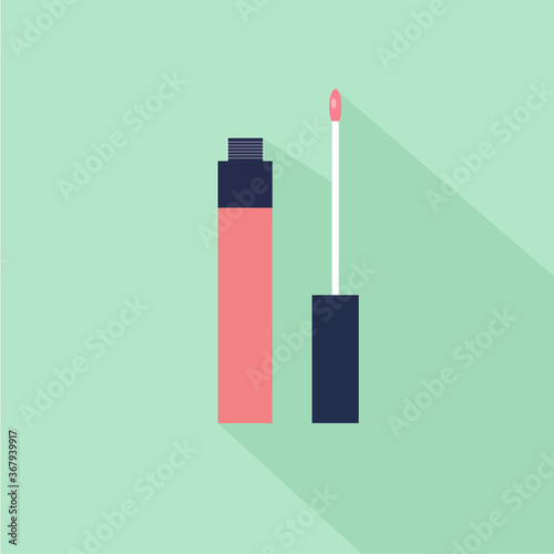 Liptint Cosmetic Design Element Flat Linear Colored on Grey Background with Long Shadow Vector Illustration 