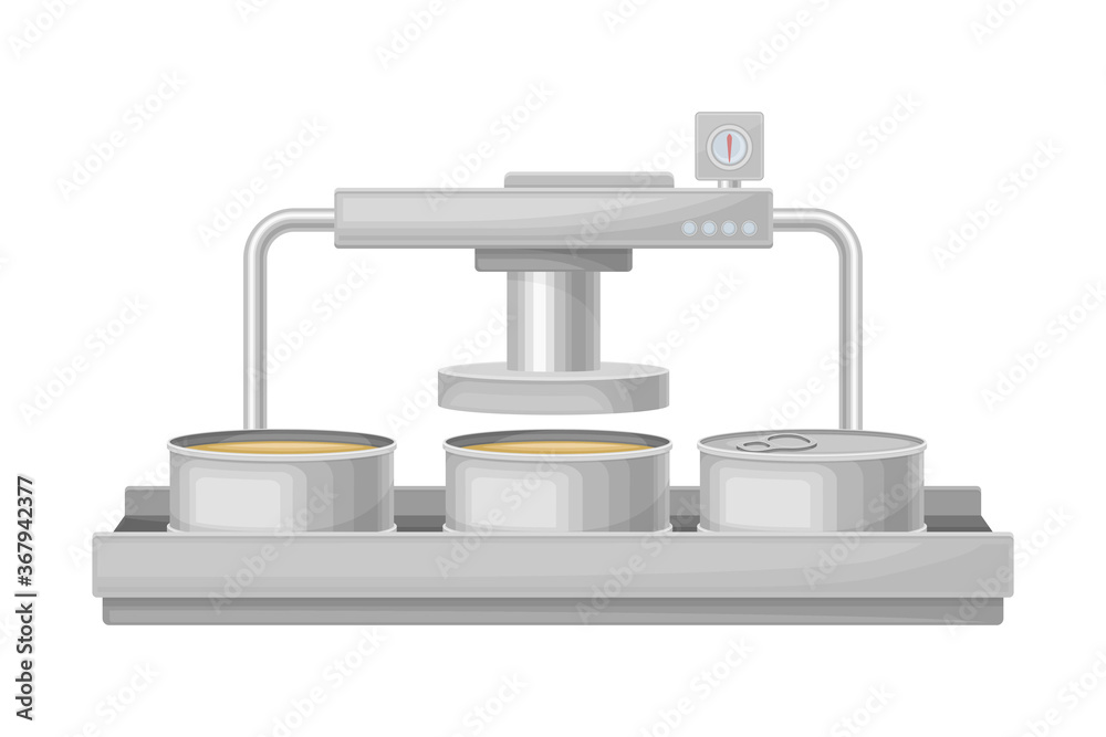 Canning Seafood on Conveyor as Fish Production Vector Illustration Canning Seafood on Conveyor as Fish Production Vector Illustration