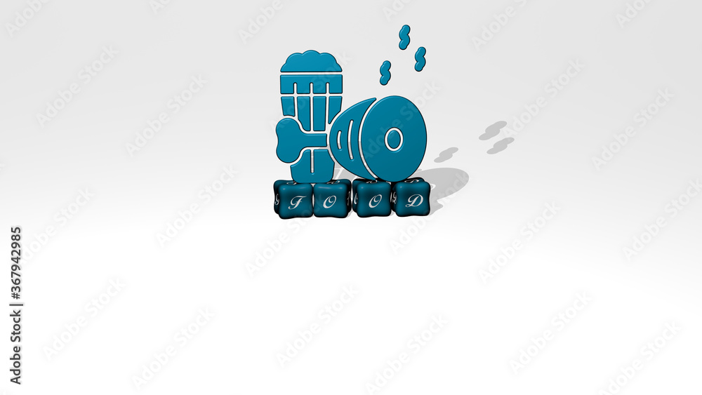 3D illustration of food graphics and text made by metallic dice letters for the related meanings of the concept and presentations. background and fresh 3D illustration of food graphics and text made by metallic dice letters for the related meanings of the concept and presentations. background and fresh