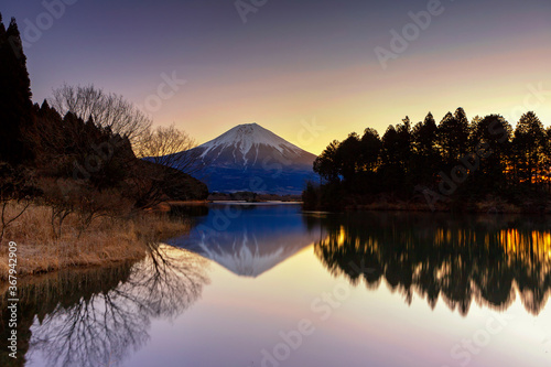 Beautiful sunrise and reflection of Mount Fuji