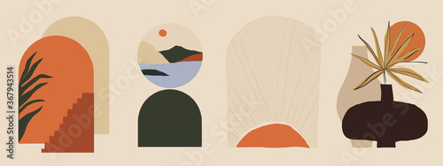 Modern minimalist abstract aesthetic illustrations. Bohemian style wall decor. Collection of contemporary artistic posters. 