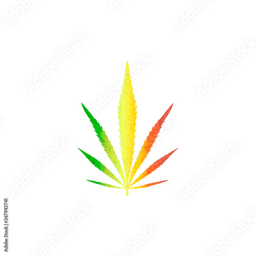 Cannabis plant isolated on white background. Realistic marijuana leaf. Marijuana leaf in color the flag of Ethiopia