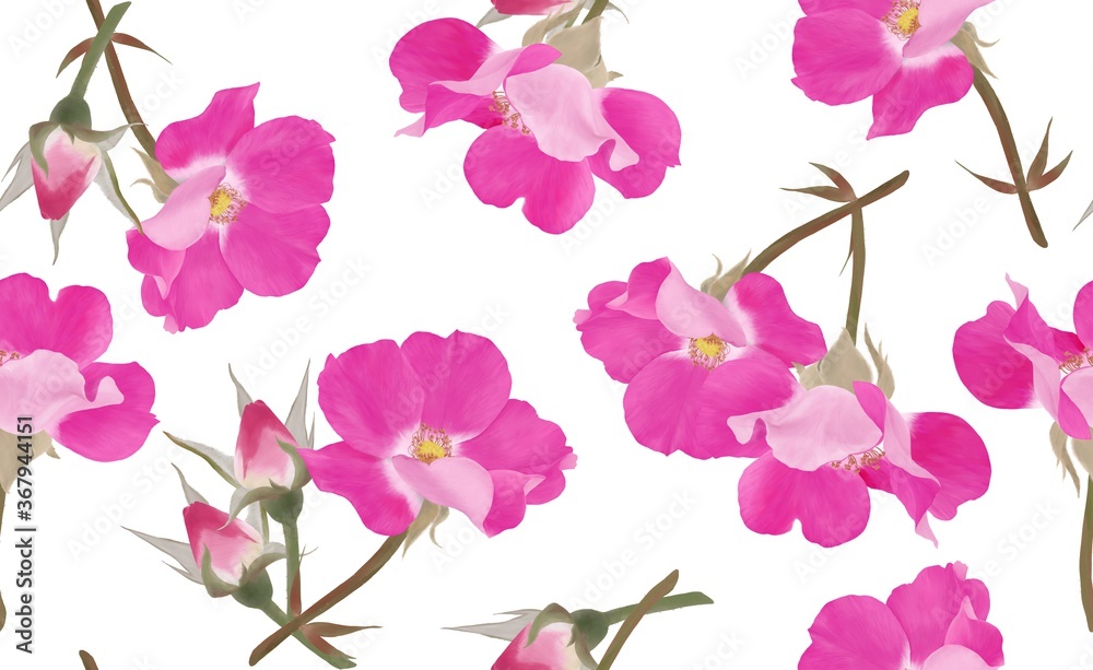 一重咲きのバラのシームレスパターン