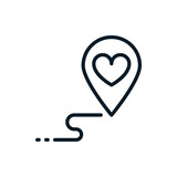 Heart pin, location outline icons. Vector illustration. Editable stroke. Isolated icon suitable for web, infographics, interface and apps.