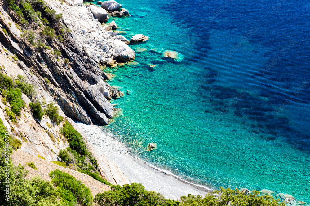 The Punta Nera beach in summer on the Elba island in Italy