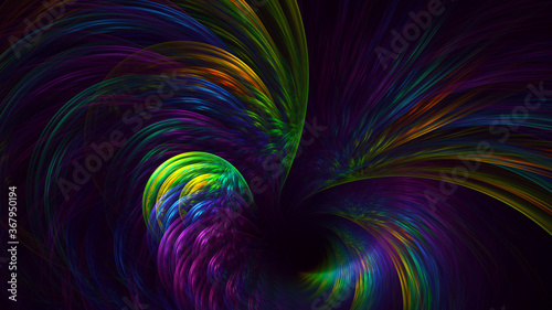 3D rendering abstract multicolored fractal light background with bright center