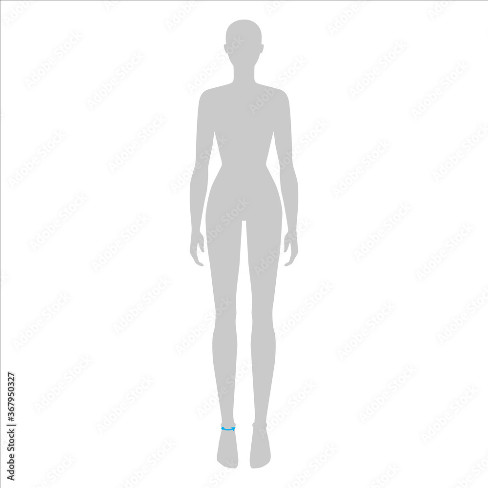 Women to do ankle measurement fashion Illustration for size chart. 7.5 head size girl for site or online shop. Human body infographic template for clothes. Women to do ankle measurement fashion Illustration for size chart. 7.5 head size girl for site or online shop. Human body infographic template for clothes.