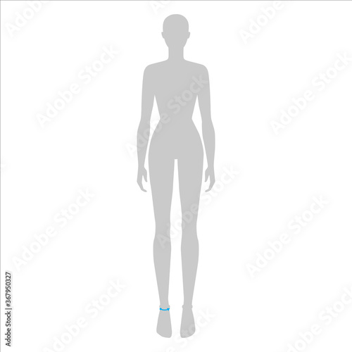 Women to do ankle measurement fashion Illustration for size chart. 7.5 head size girl for site or online shop. Human body infographic template for clothes.  © Vectoressa