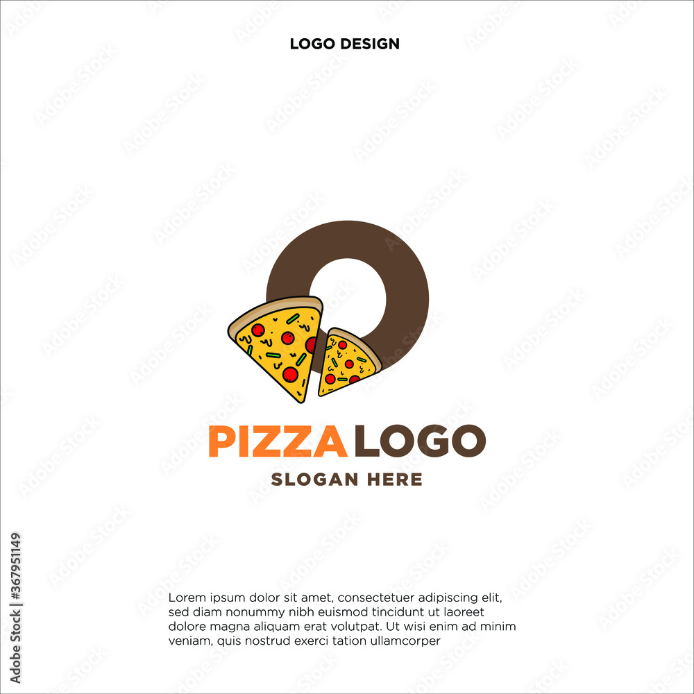 Letter O pizza logo design concept, isolated on white background.