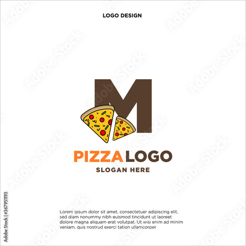 Letter M pizza logo design concept, isolated on white background.