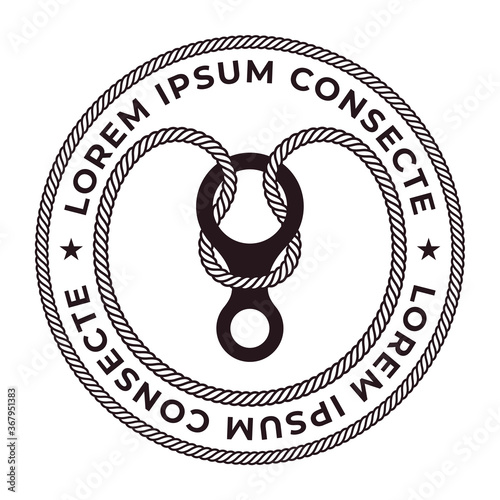 Vector vintage circle logo emblem mountain climbing. Isolated on white background.