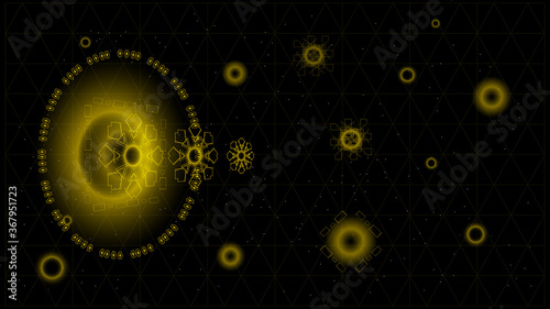 UI Hi-tec interface black and gold abstract digital technology with glowing particles, vector illustration