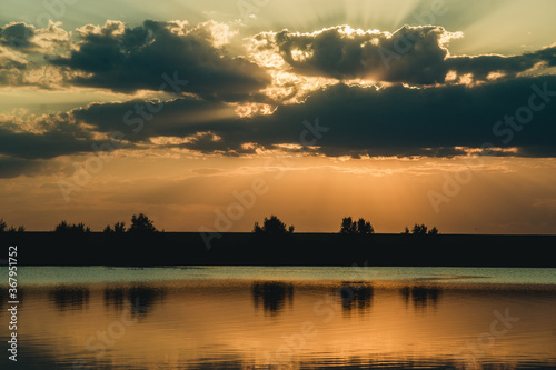 sunset sky over the river