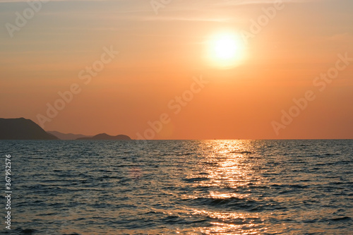 Beautiful sunset over the ocean. Seascape view. Nature concept  nature background. Travel concept  travelling.