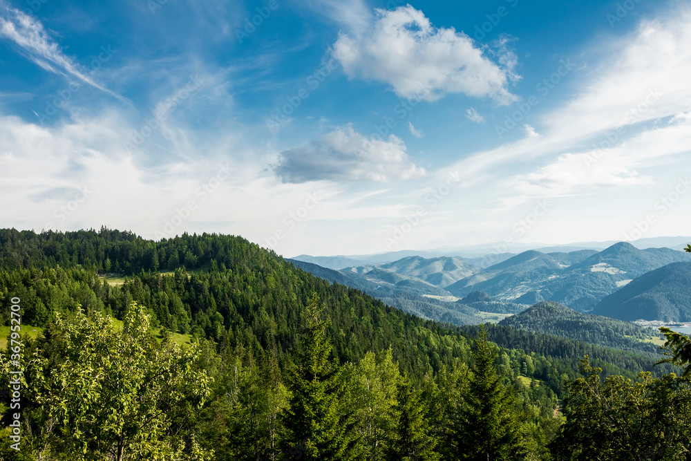 Aerial view Zaovine lake view from Tara mountain in Serbia